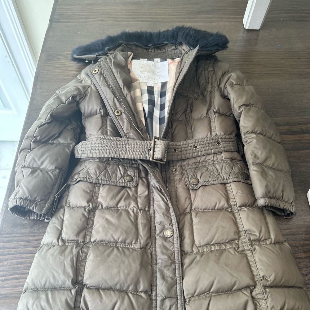 Kids Puffer Jacket with Belt Olive Green